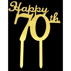 Cake topper happy 70th verjaardag goud